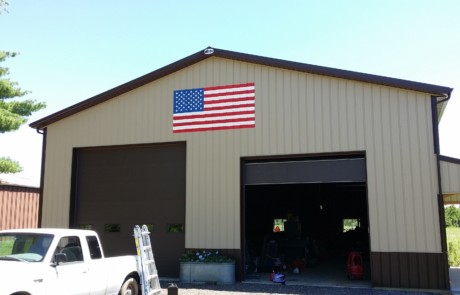 american flag on corrugated alumnium pull barn