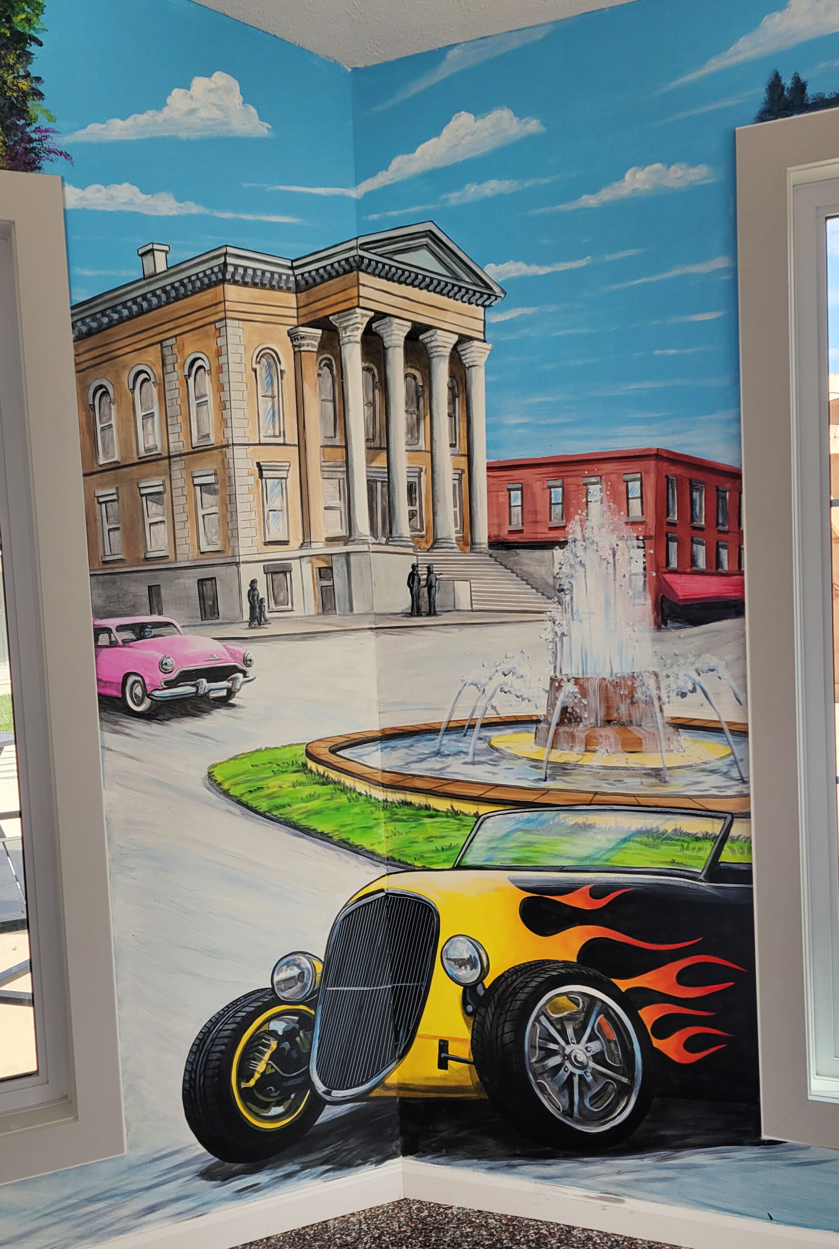 belleville illinois courthouse square fountain hot rod mural painting