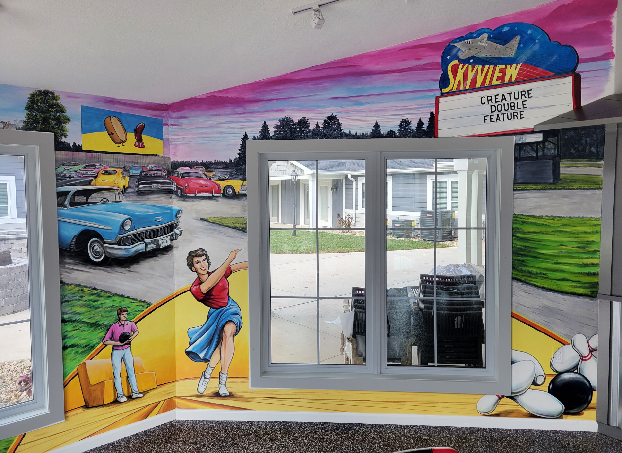 retro drive in bowling mural painting skyview drive in belleville illinois