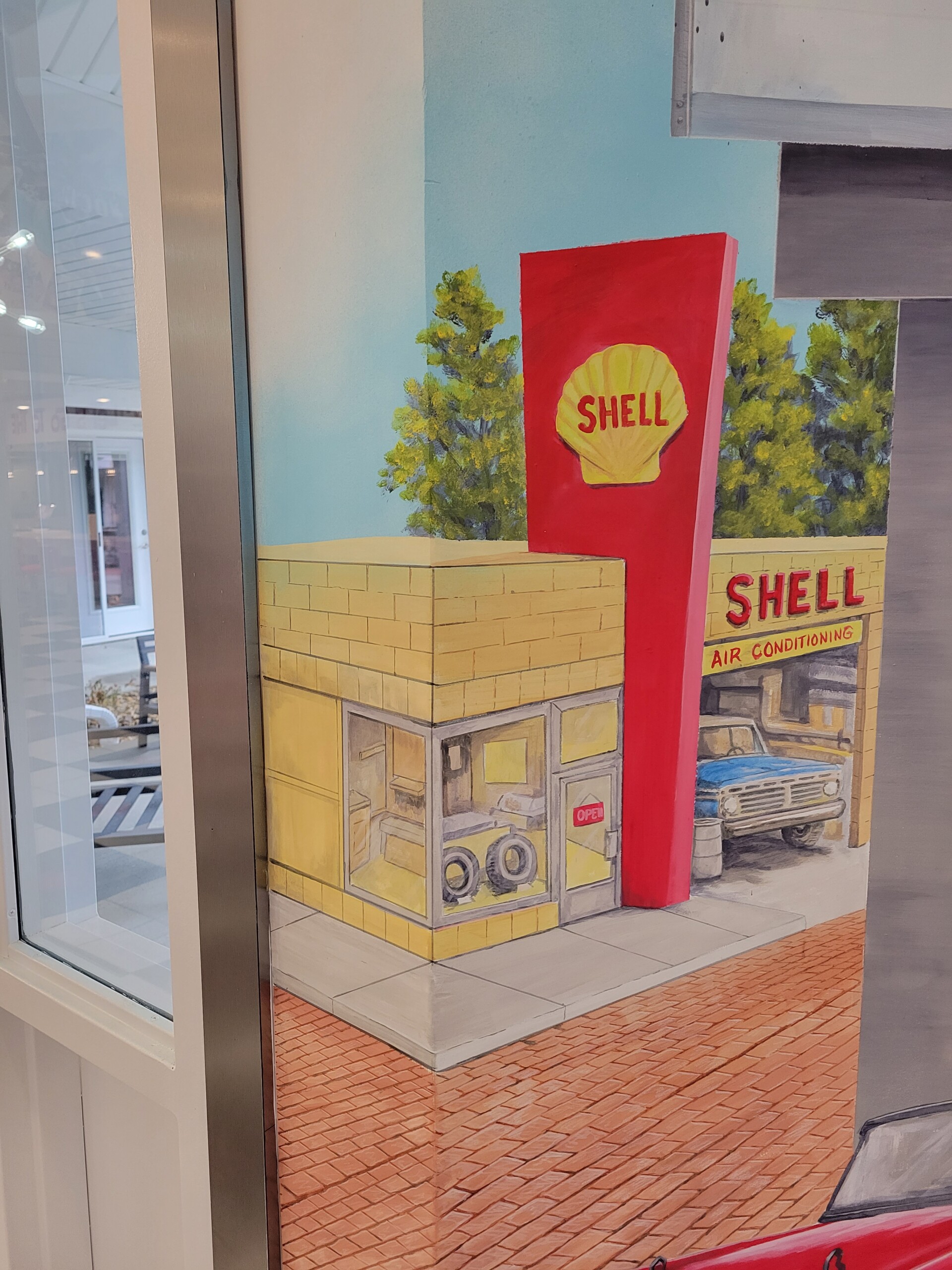 retro shell station mural painting