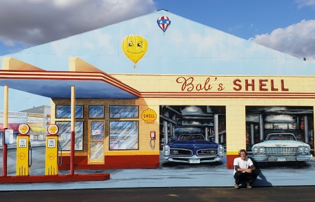 retro garage gas station mural painting freesky studios