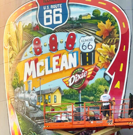 route 66 pinball mural freesky studios mclean illinois