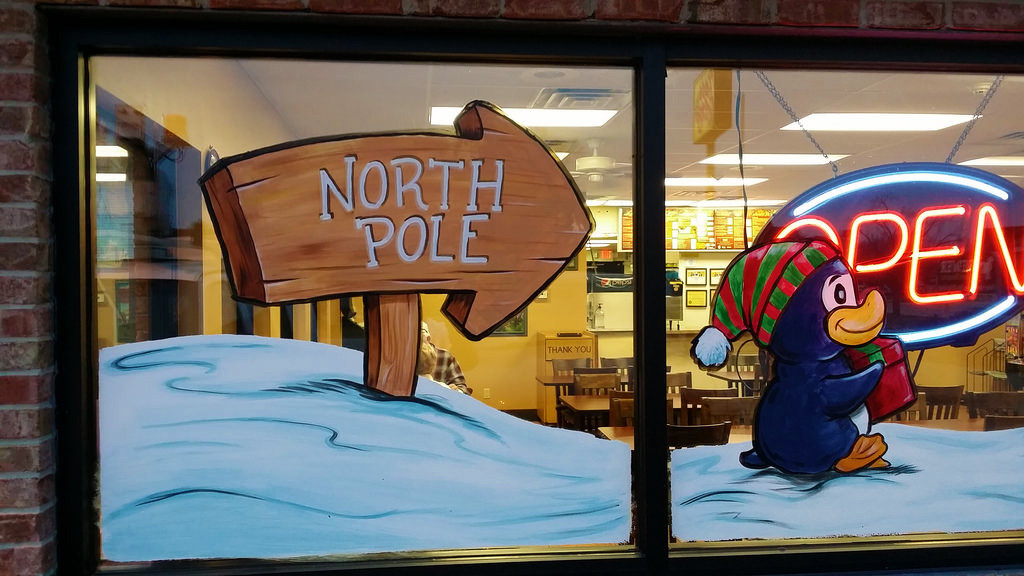 window painting NorthPoleSign